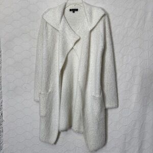 Vintage Sisters White Fuzzy Cardigan Size S Open Front Cozy